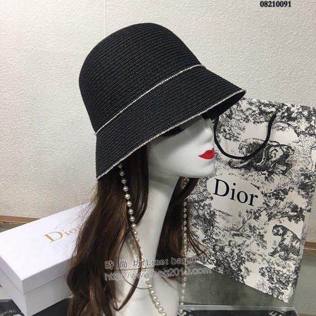 Dior女士帽子 迪奧軟草草編草帽盆帽漁夫帽 Dior帶鑽帶珍珠鏈條禮帽  mm1098